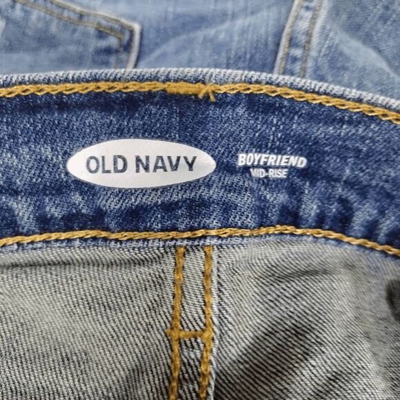 Old Navy Distressed Boyfriend Mid Rise Jeans Sz 12 Dark Destroyed Sailor - Picture 7 of 9